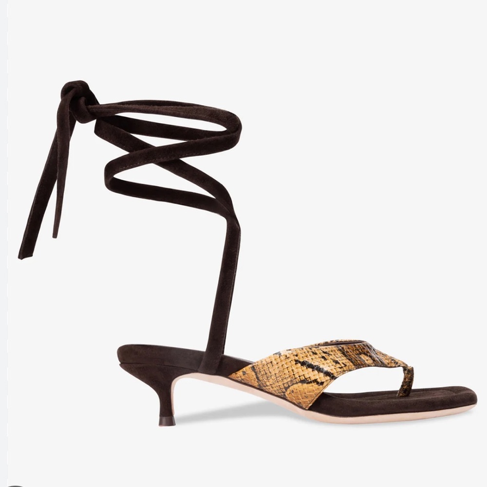 Tamara Mellon Brown and Tan Heels with Elegant Wrap Design